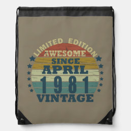Born in april 1981 vintage birthday drawstring bag