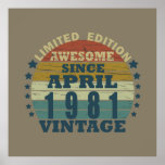 Born in april 1981 vintage birthday poster<br><div class="desc">You can add some originality to your wardrobe with this original 1981 vintage sunset retro-looking birthday design with awesome colors and typography font lettering, is a great gift idea for men, women, husband, wife girlfriend, and a boyfriend who will love this one-of-a-kind artwork. The best amazing and funny holiday present...</div>