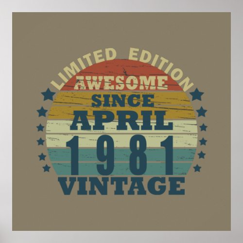 Born in april 1981 vintage birthday poster