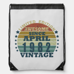 Born in april 1982 vintage birthday drawstring bag
