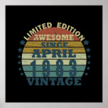 Born in april 1983 vintage birthday poster<br><div class="desc">You can add some originality to your wardrobe with this original 1983 vintage sunset retro-looking birthday design with awesome colors and typography font lettering, is a great gift idea for men, women, husband, wife girlfriend, and a boyfriend who will love this one-of-a-kind artwork. The best amazing and funny holiday present...</div>