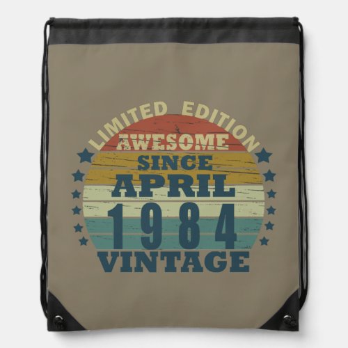 born in april 1984 vintage birthday drawstring bag