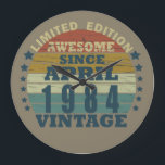 born in april 1984 vintage birthday large clock<br><div class="desc">You can add some originality to your wardrobe with this original 1984 vintage sunset retro-looking birthday design with awesome colors and typography font lettering, is a great gift idea for men, women, husband, wife girlfriend, and a boyfriend who will love this one-of-a-kind artwork. The best amazing and funny holiday present...</div>