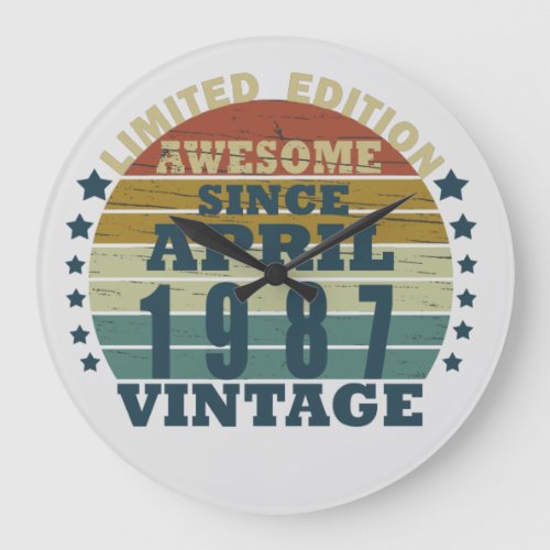 born in april 1987 vintage birthday large clock