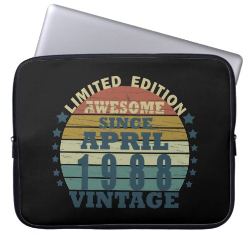 born in april 1988 vintage birthday laptop sleeve