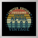born in april 1988 vintage birthday poster<br><div class="desc">You can add some originality to your wardrobe with this original 1988 vintage sunset retro-looking birthday design with awesome colors and typography font lettering, is a great gift idea for men, women, husband, wife girlfriend, and a boyfriend who will love this one-of-a-kind artwork. The best amazing and funny holiday present...</div>