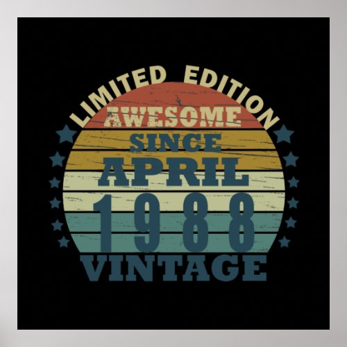 born in april 1988 vintage birthday poster