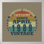 born in april 1989 vintage birthday poster<br><div class="desc">You can add some originality to your wardrobe with this original 1989 vintage sunset retro-looking birthday design with awesome colors and typography font lettering, is a great gift idea for men, women, husband, wife girlfriend, and a boyfriend who will love this one-of-a-kind artwork. The best amazing and funny holiday present...</div>