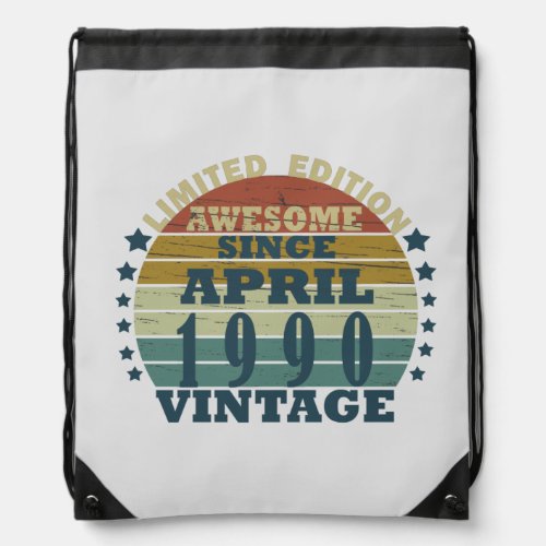 born in april 1990 vintage birthday drawstring bag