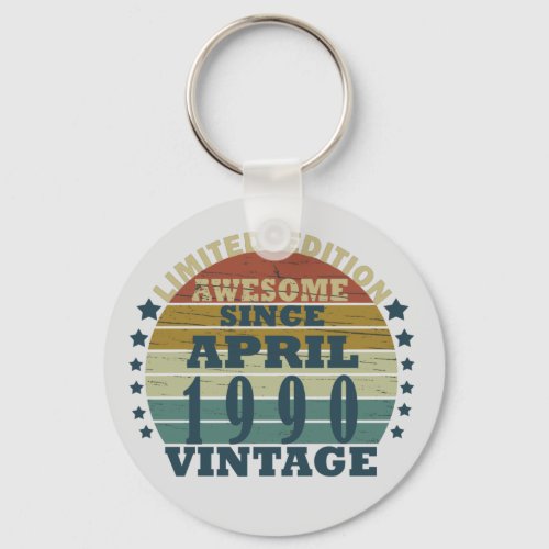 born in april 1990 vintage birthday keychain