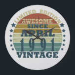 born in april 1991 vintage birthday large clock<br><div class="desc">You can add some originality to your wardrobe with this original 1991 vintage sunset retro-looking birthday design with awesome colors and typography font lettering, is a great gift idea for men, women, husband, wife girlfriend, and a boyfriend who will love this one-of-a-kind artwork. The best amazing and funny holiday present...</div>