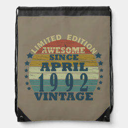 Born in april 1992 vintage birthday drawstring bag