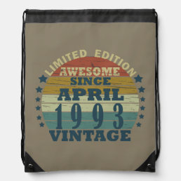 born in april 1993 vintage birthday drawstring bag