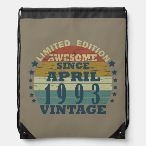 born in april 1993 vintage birthday drawstring bag