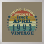 born in april 1993 vintage birthday poster<br><div class="desc">You can add some originality to your wardrobe with this original 1993 vintage sunset retro-looking birthday design with awesome colors and typography font lettering, is a great gift idea for men, women, husband, wife girlfriend, and a boyfriend who will love this one-of-a-kind artwork. The best amazing and funny holiday present...</div>