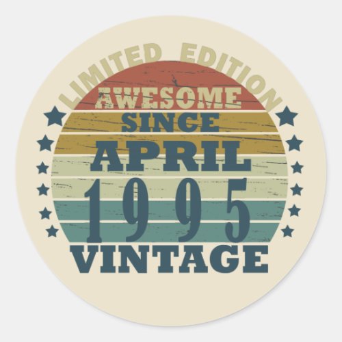 born in april 1995 vintage birthday classic round sticker