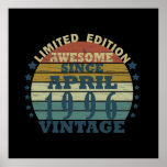 Born in april 1996 vintage birthday poster<br><div class="desc">You can add some originality to your wardrobe with this original 1996 vintage sunset retro-looking birthday design with awesome colors and typography font lettering, is a great gift idea for men, women, husband, wife girlfriend, and a boyfriend who will love this one-of-a-kind artwork. The best amazing and funny holiday present...</div>