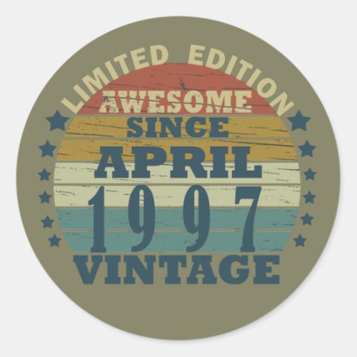 Born in april 1997 vintage birthday classic round sticker