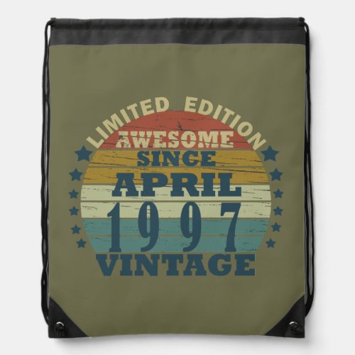 Born in april 1997 vintage birthday drawstring bag