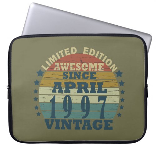 Born in april 1997 vintage birthday laptop sleeve