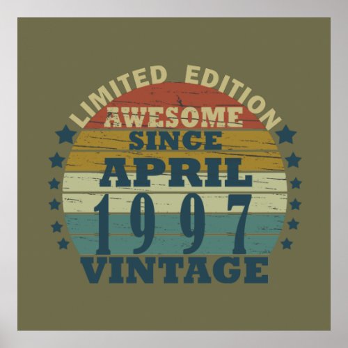 Born in april 1997 vintage birthday poster