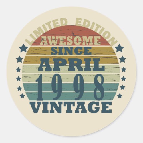 Born in april 1998 vintage birthday classic round sticker
