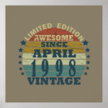 Born in april 1998 vintage birthday poster<br><div class="desc">You can add some originality to your wardrobe with this original 1998 vintage sunset retro-looking birthday design with awesome colors and typography font lettering, is a great gift idea for men, women, husband, wife girlfriend, and a boyfriend who will love this one-of-a-kind artwork. The best amazing and funny holiday present...</div>