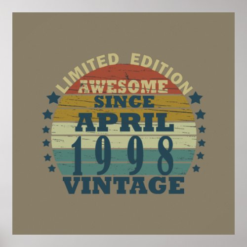 Born in april 1998 vintage birthday poster