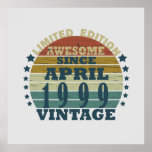 Born in april 1999 vintage birthday poster<br><div class="desc">You can add some originality to your wardrobe with this original 1999 vintage sunset retro-looking birthday design with awesome colors and typography font lettering, is a great gift idea for men, women, husband, wife girlfriend, and a boyfriend who will love this one-of-a-kind artwork. The best amazing and funny holiday present...</div>