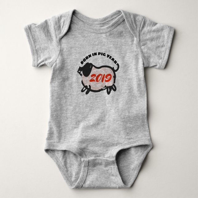 Born in Chinese Pig Year New Baby F Bodysuit (Front)