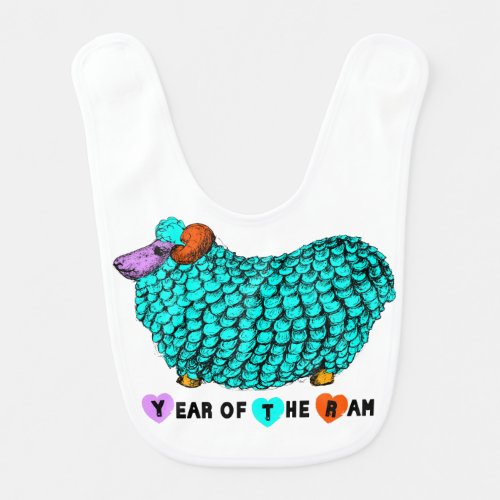 Born in Chinese Ram Goat Year Turquoise Baby Bib