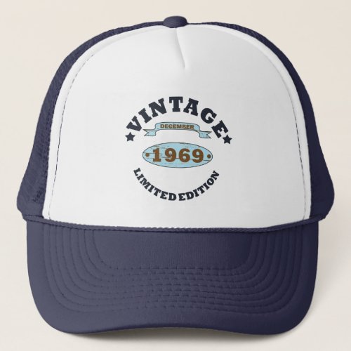 born in december 1969 vintage birthday trucker hat