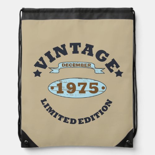 born in december 1975 vintage birthday drawstring bag