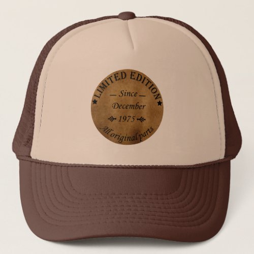 born in december 1975 vintage birthday trucker hat