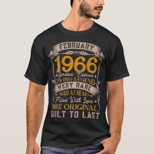 Born In February 1966 Vintage 56th Birthday Party  T_Shirt