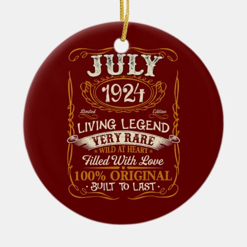 Born In July 1924 Vintage 98th Birthday 98 Years Ceramic Ornament