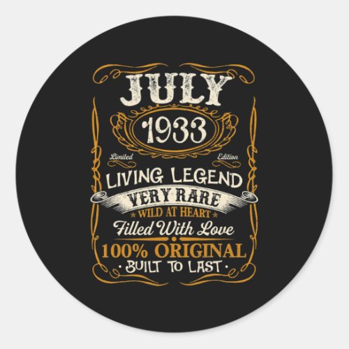 Born In July 1933 Vintage 89th Birthday 89 Years Classic Round Sticker