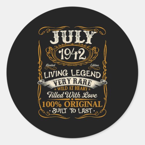 Born In July 1942 Vintage 80th Birthday 80 Years Classic Round Sticker