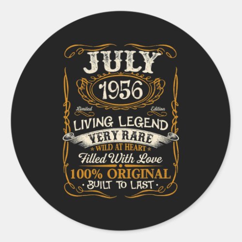 Born In July 1956 Vintage 66th Birthday 66 Years Classic Round Sticker