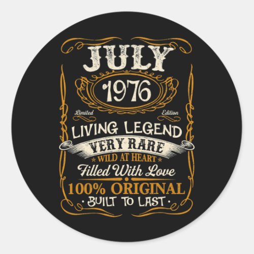 Born In July 1976 Vintage 46th Birthday 46 Years Classic Round Sticker