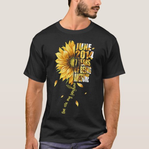 Born In June 2014 Sunflower 7th Birthday 7 Years O T_Shirt