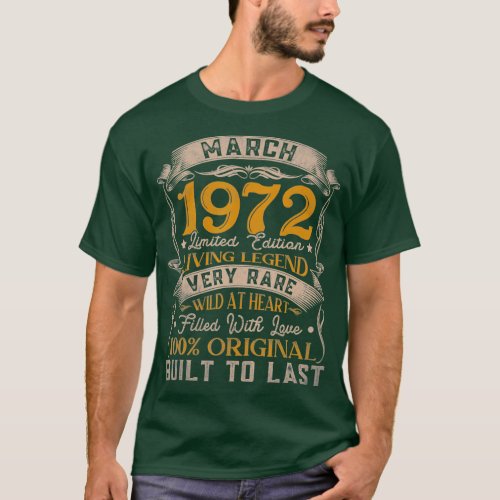 Born In March 1972 Vintage 49th Birthday Gifts T_Shirt