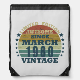 Born in March 1980 vintage birthday Drawstring Bag