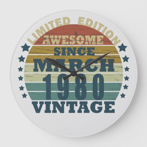 Born in March 1980 vintage birthday Large Clock