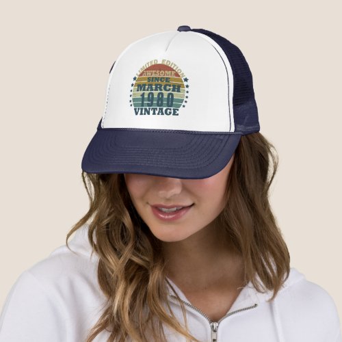 Born in March 1980 vintage birthday Trucker Hat