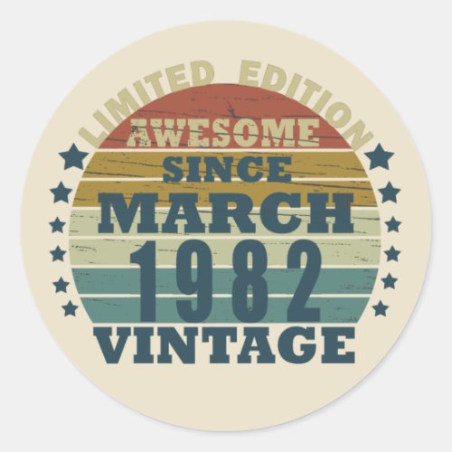 Born in March 1982 vintage birthday Classic Round Sticker