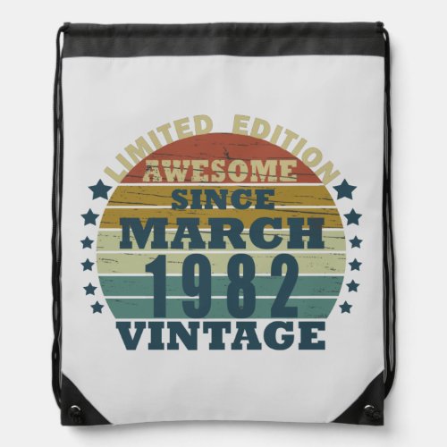 Born in March 1982 vintage birthday Drawstring Bag