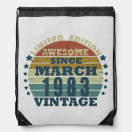 Born in March 1983 vintage birthday Drawstring Bag