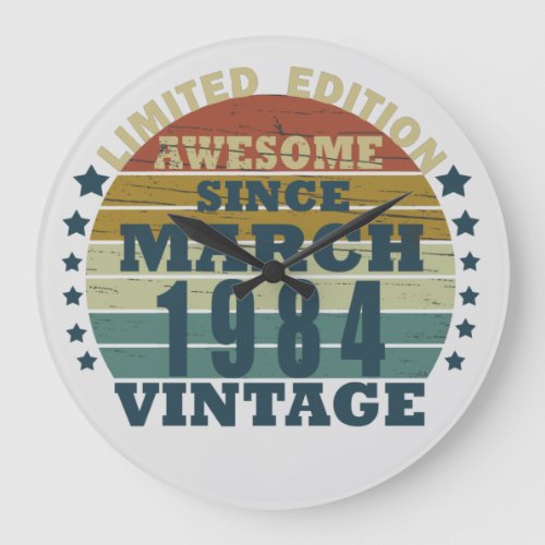 born in march 1984 vintage birthday large clock