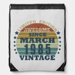 born in march 1985 vintage birthday drawstring bag